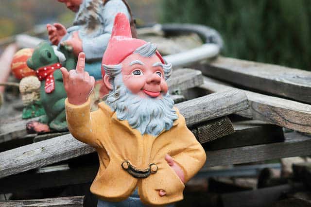 Umstritten - der Gartenzwerg mit Stinkefinger